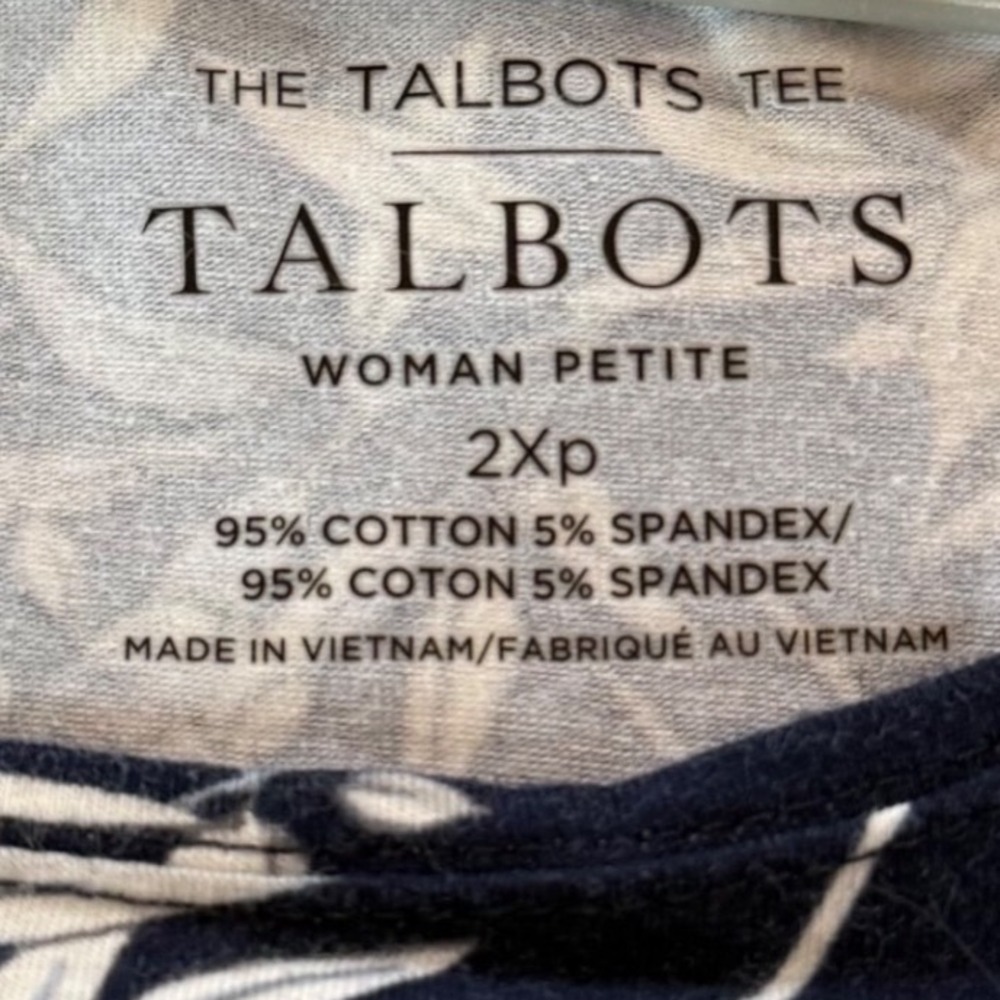 Talbots Navy Butterfly Botanical Long Sleeve Jersey Knit Top Large 95% Cotton - Picture 7 of 7
